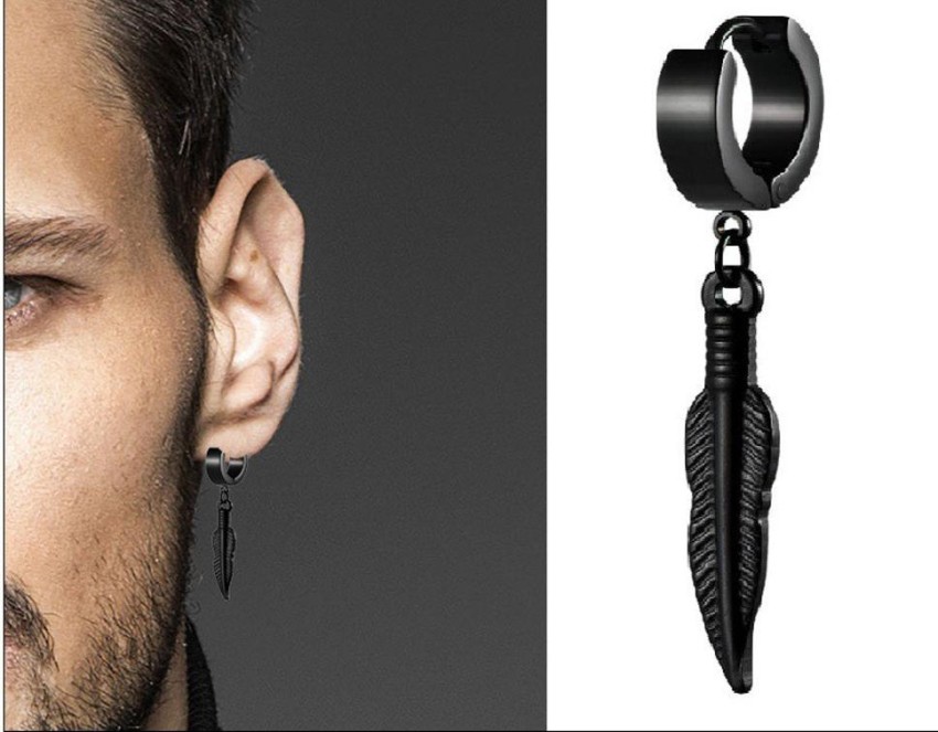 Black Leaf Hoop Earrings for Women Men Stainless Steel Vintage Punk Design Earring  Jewelry Accessories