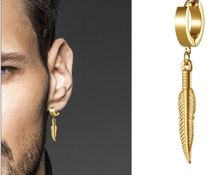 Mens gold feather discount earring
