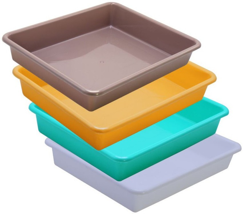 Morvi Wonder Plastic Prime Exel Small Plastic Tray for Home/Kitchen/Office,  Set of 4, 2 Ltr, Grey Color, Made in India Tray Price in India - Buy Morvi  Wonder Plastic Prime Exel Small