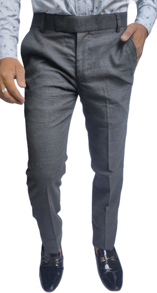 Slimline suit trousers in dark grey | John Crocket | Fine British Clothing