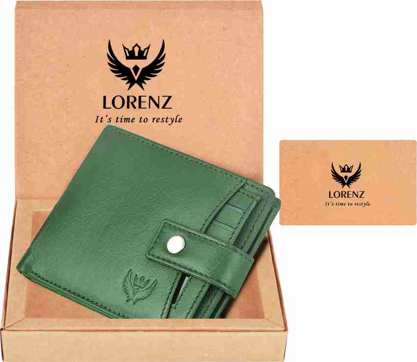 LORENZ Men Casual Green Genuine Leather Wallet Green Price in India Flipkart