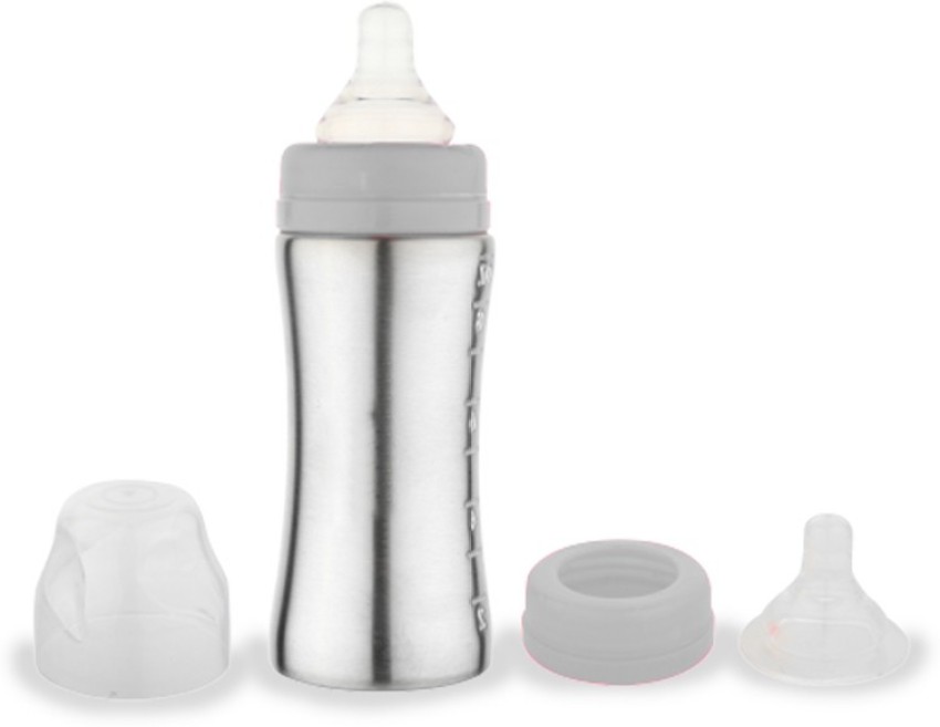 Stainless Steel Baby Feeding Bottle with Internal ML Marking, Silicon Grip  240ml