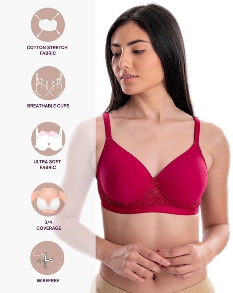 Buy Aavow Women Red Cotton Blend Push-Up Lightly Padded Bra Online