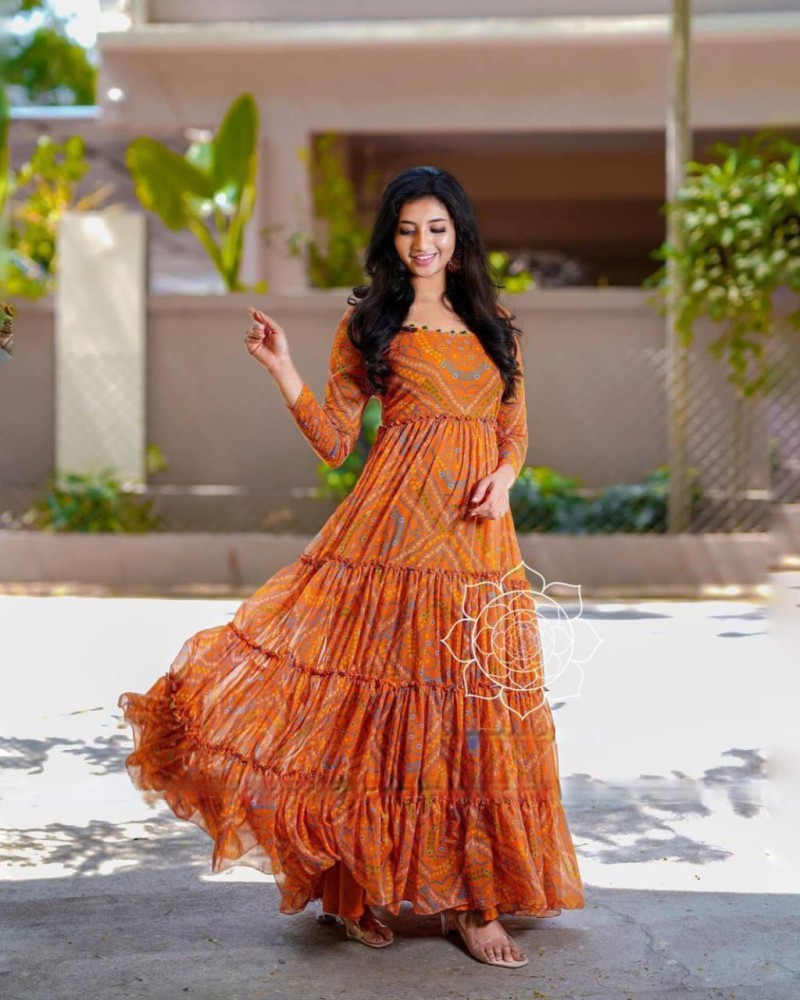 Orange frock for top ladies