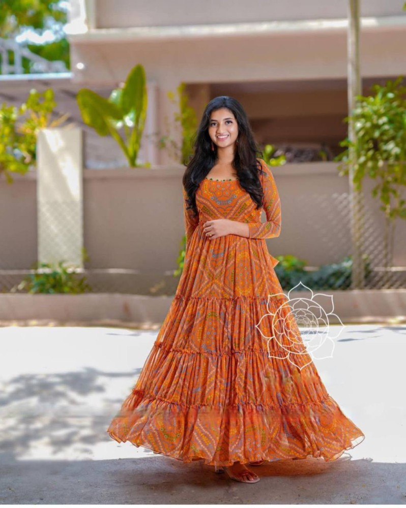 Alok Women Gown Orange Dress Buy Alok Women Gown Orange Dress Online at Best Prices in India Flipkart