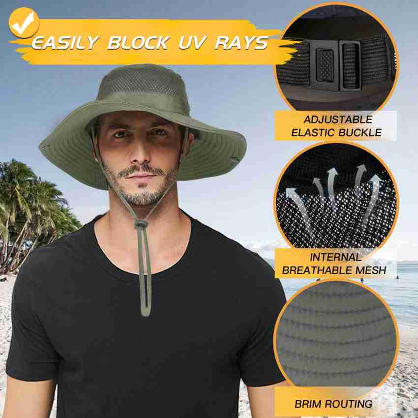 GUSTAVE Mens Sun Hat Wide Brim Summer Sun Protection Cap for Men Round Cap for Men UV Protection Round Sun Cap for Hiking, Fishing, Gardning, Travel