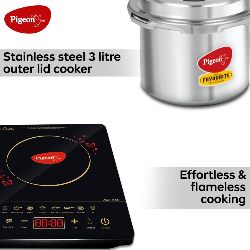 Pigeon acer plus induction cooktop with best sale ib 3 ltr pressure cooker 2021 combo