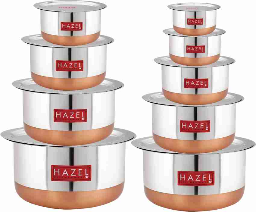 Sumeet Stainless Steel Copper Bottom Cookware/Container/Tope Set Of 3 Pcs  With Lids