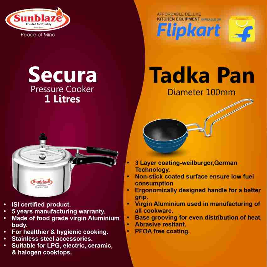 Sunblaze Secura Prime 1 Litre Pressure Cooker Non Induction and