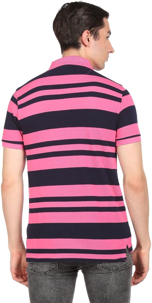 Mens pink striped polo clearance shirt