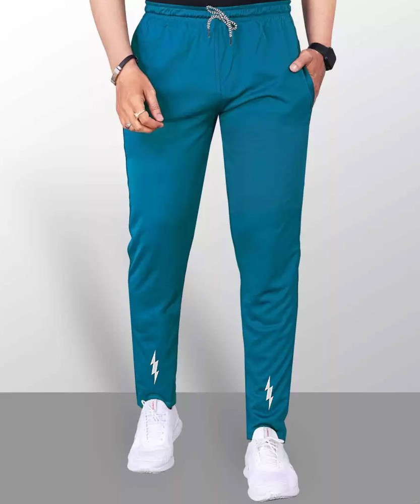 Lycra Blend Blue Color Solid Men Track Pant