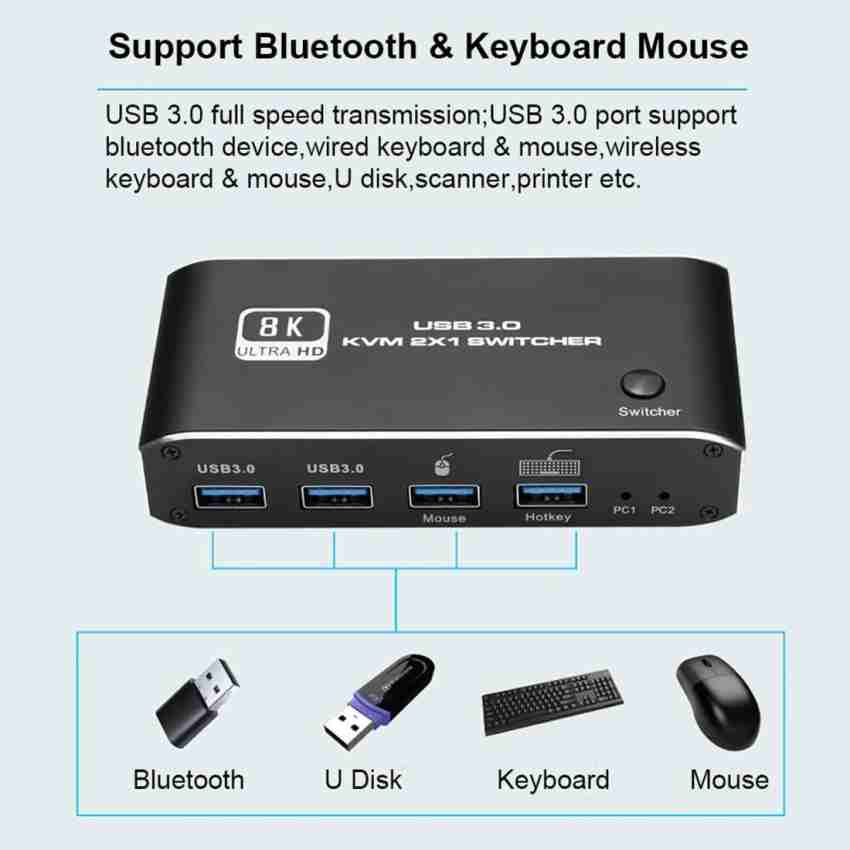 4K HDMI USB KVM Switch 2x1,4 Ports USB3.0 HUB With Audio