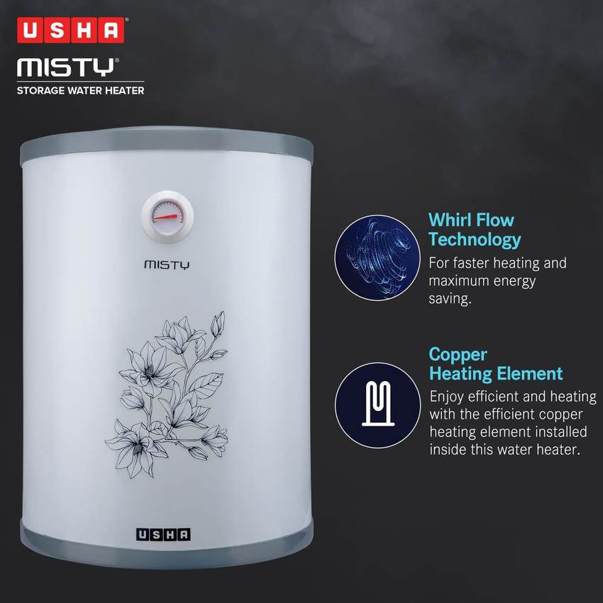USHA 35 L Storage Water Geyser (misty 35l, GREY MAGNOLIA) Price in India -  Buy USHA 35 L Storage Water Geyser (misty 35l, GREY MAGNOLIA) online at  Flipkart.com