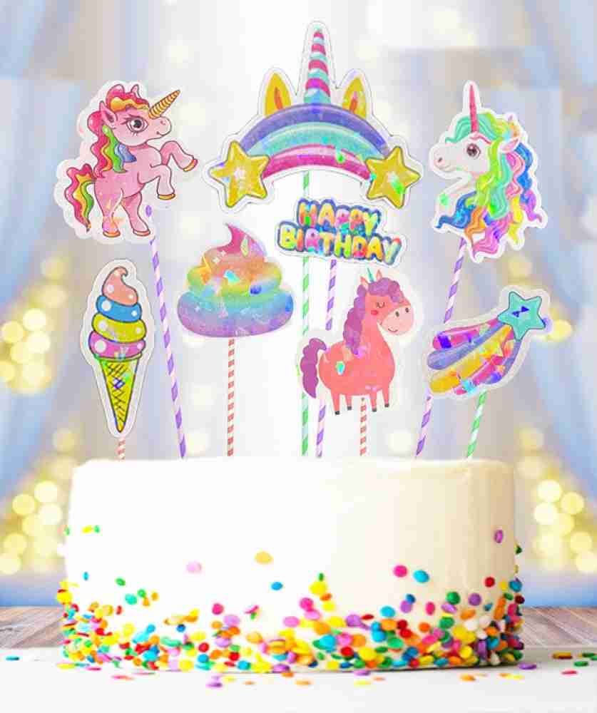 Yellow Nuts Happy Birthday Unicorn Cake Topper For Girls Theme ...