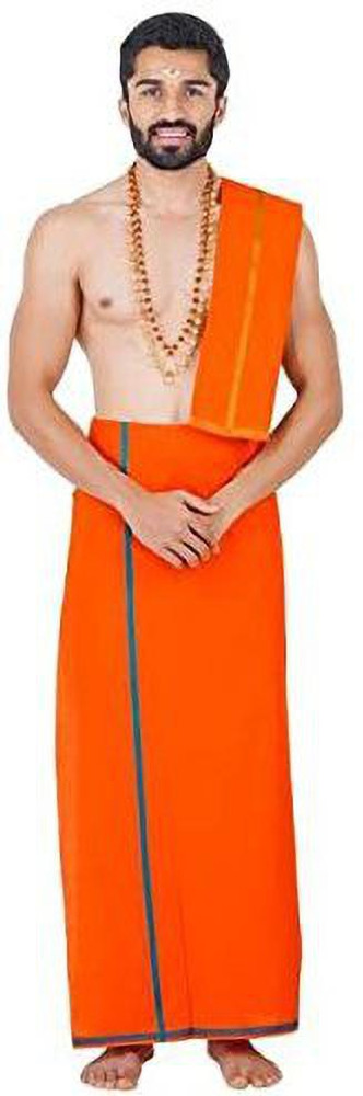 NANDAVAN Men s Cotton Orange vesti lungi with towel Murugar dhoti Kavi color Sami vesti Men Dhoti