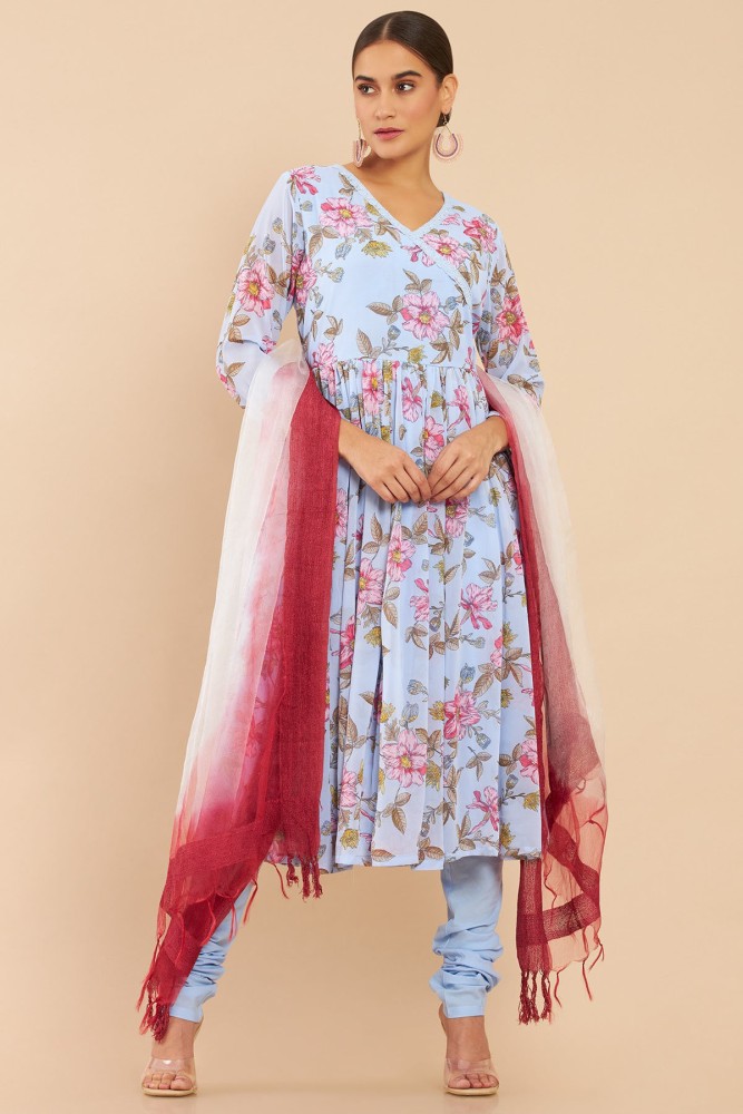 Buy Ethnic Silk Blend Kurta Sets in Fuchsia Color at Soch