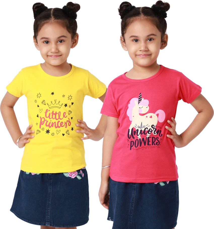 Little Zing Girls Printed Pure Cotton T Shirt - Round Neck