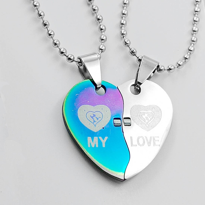 Love And Promise Valentine Day Gift My Love Broken Heart Couple Multicolor Dual Pendant Silver Stainless Steel Locket Price in India Buy Love And Promise Valentine Day Gift My Love Broken