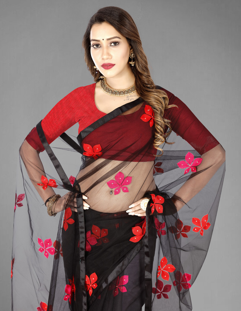 Red and black saree flipkart online