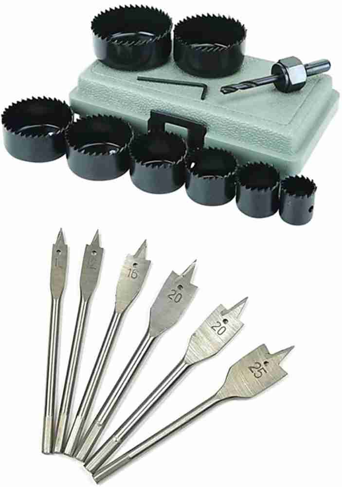 Kshivi Big Holesaw 012 Drill Bit Set 11pcs Woodworking Hole Saw Drill Bit Kit And 6 Pcs Flat Drill Bits Drilling Tool Wood Thin Alloy Metal Cutter Wood Cutter Price in India