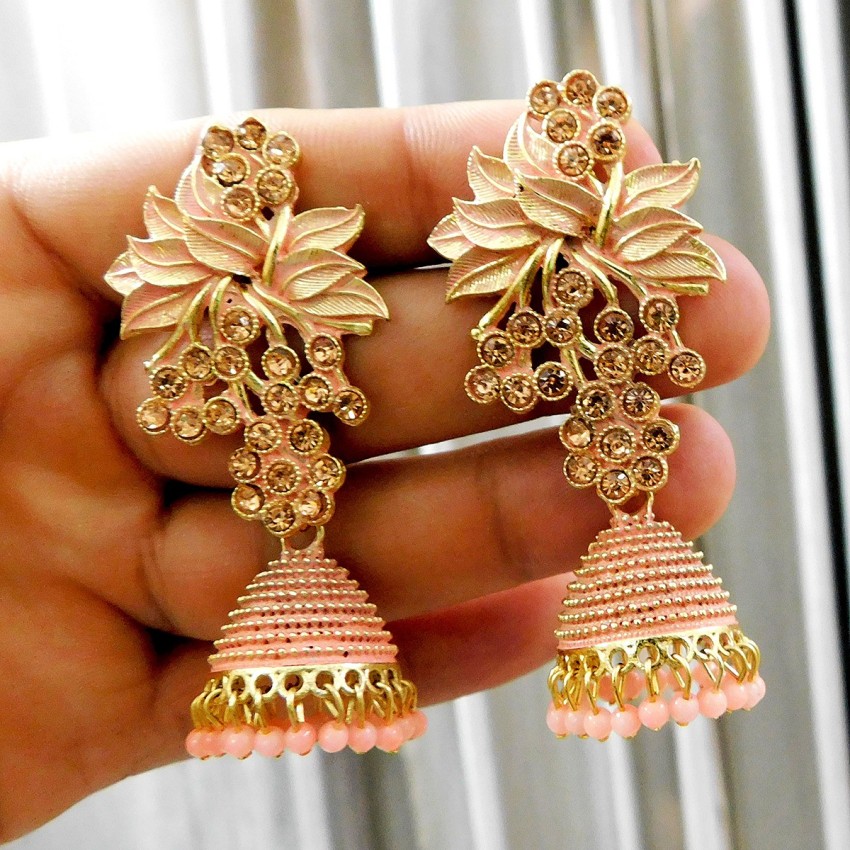 Anikas Creations Elegant off White Pearl and Stone Designer Gold Plated  Red Drop Jhumka Earring Buy Anikas Creations Elegant off White Pearl and  Stone Designer Gold Plated Red Drop Jhumka Earring Online