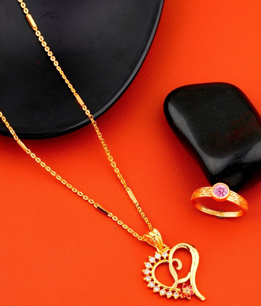 Jewel WORLD L name letter Diamond Pendant locket chain with pink