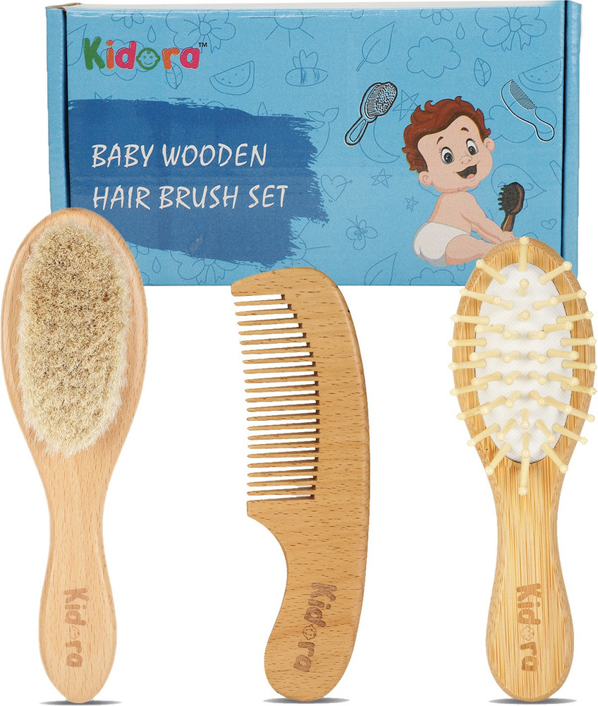 Kidora Wooden Baby Hair Brush and Comb Set Grooming Product for Infant Toddler Kids