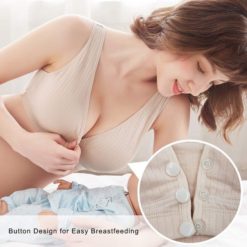 MOMISY Women's Maternity Nursing Bra Cotton Front Button Closure