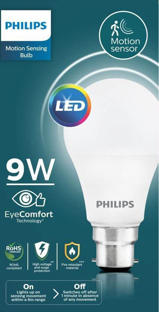 PHILIPS 9 W Motion Sensor Round B22 LED Bulb Price in India Buy PHILIPS 9 W Motion Sensor Round B22 LED Bulb online at Flipkart