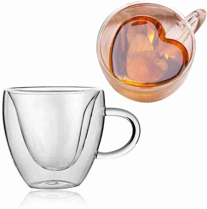 Glass Tea Cup With Handle Heart Shaped Clear Double Wall Lovers Coffee  Afternoon Tea Double Layer Glass Mug