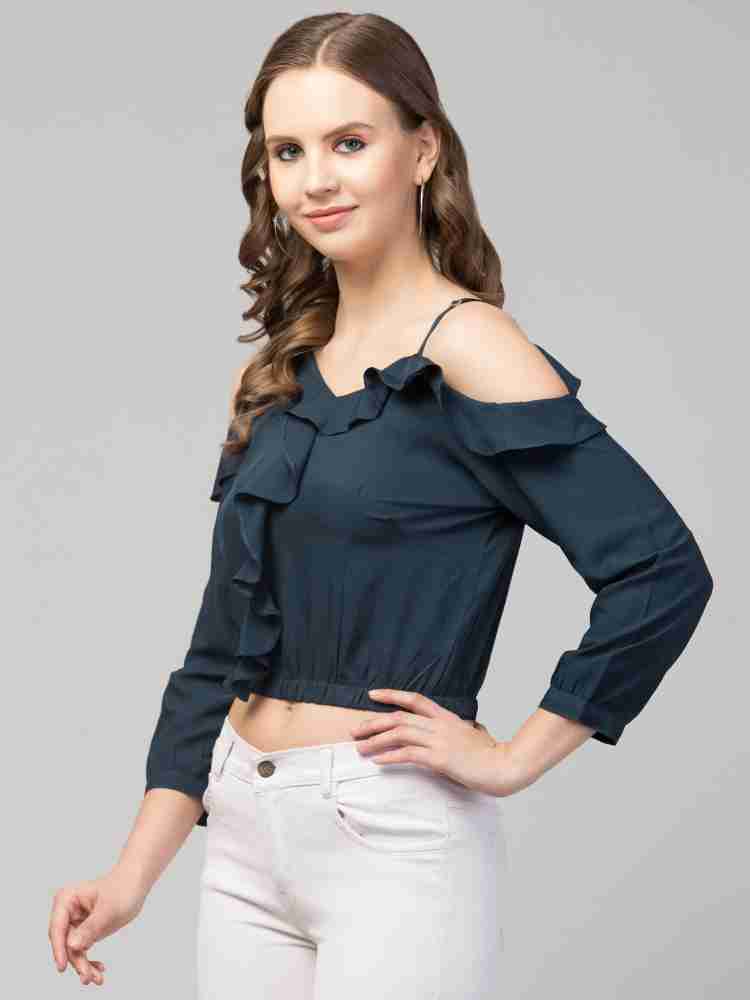 Buy IT'S ELEMENTAL NAVY COLD SHOULDER TOP for Women Online in India