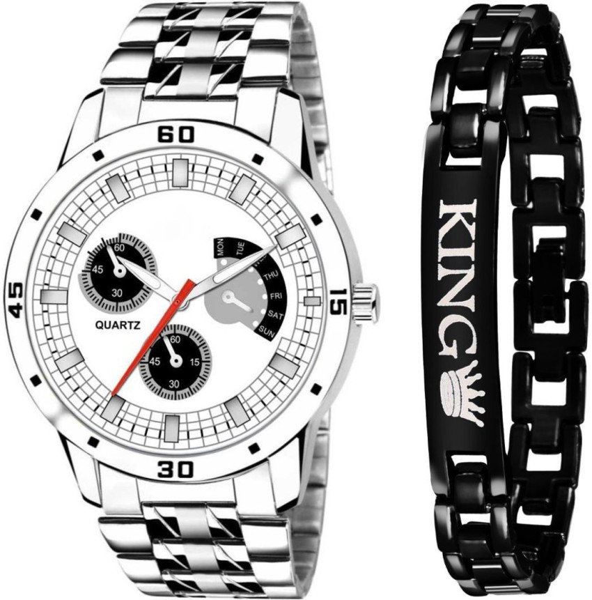 KU WS 44 Steel Chain White Dial King Bracelet Combo Analog Watch Analog Watch For Men Buy KU WS 44 Steel Chain White Dial King Bracelet Combo Analog Watch Analog