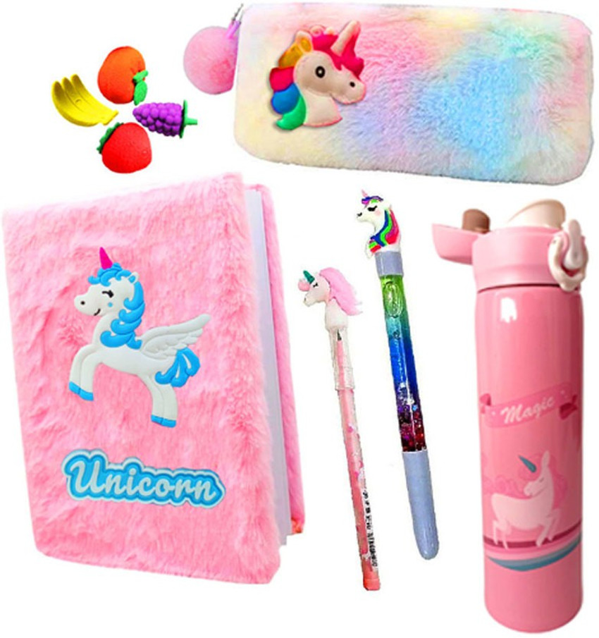 Flipkart Neel Unicorn Stationery Gift Set Combo 9Ps Diary Pouch Pen Pencil Eraser Water Bottle Unicorn stationery Gift Set Combo