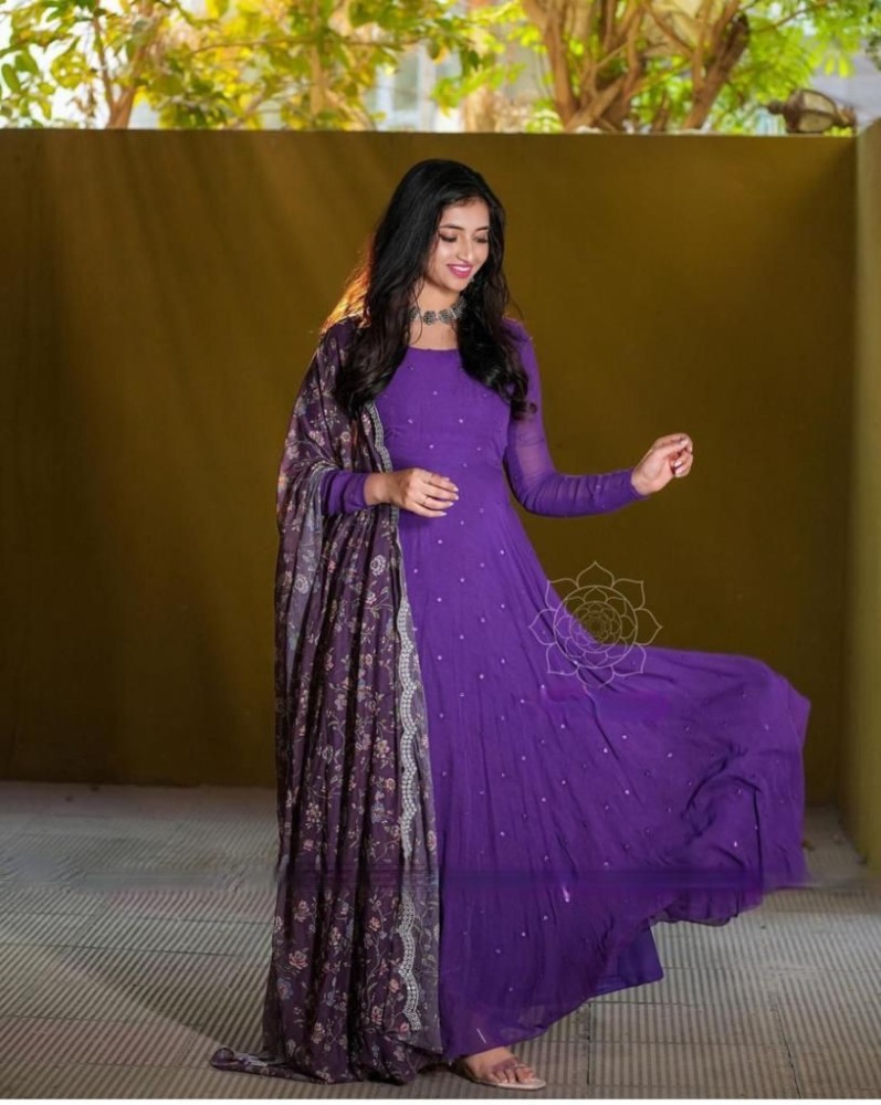 Featuring Solid georgette maxi Dress with finely curated digital Embroidery  Dupatta! This is made for simple