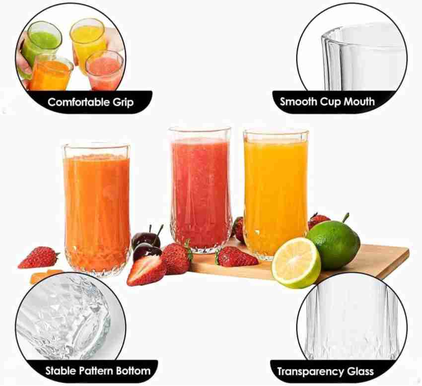 SYANKA Premium Water and Juice Glasses Set of 6 and Jug Set,  (1 Water Juice Jug 1.3 Liter and 6 Pieces Glasses 300ML Combo),  Transparent, Highball Water Glass and Jug
