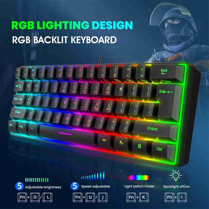 Verilux 61 Keys Wired Gaming Keyboard RGB Backlit Ultra-Compact Wired USB  Desktop Keyboard Verilux