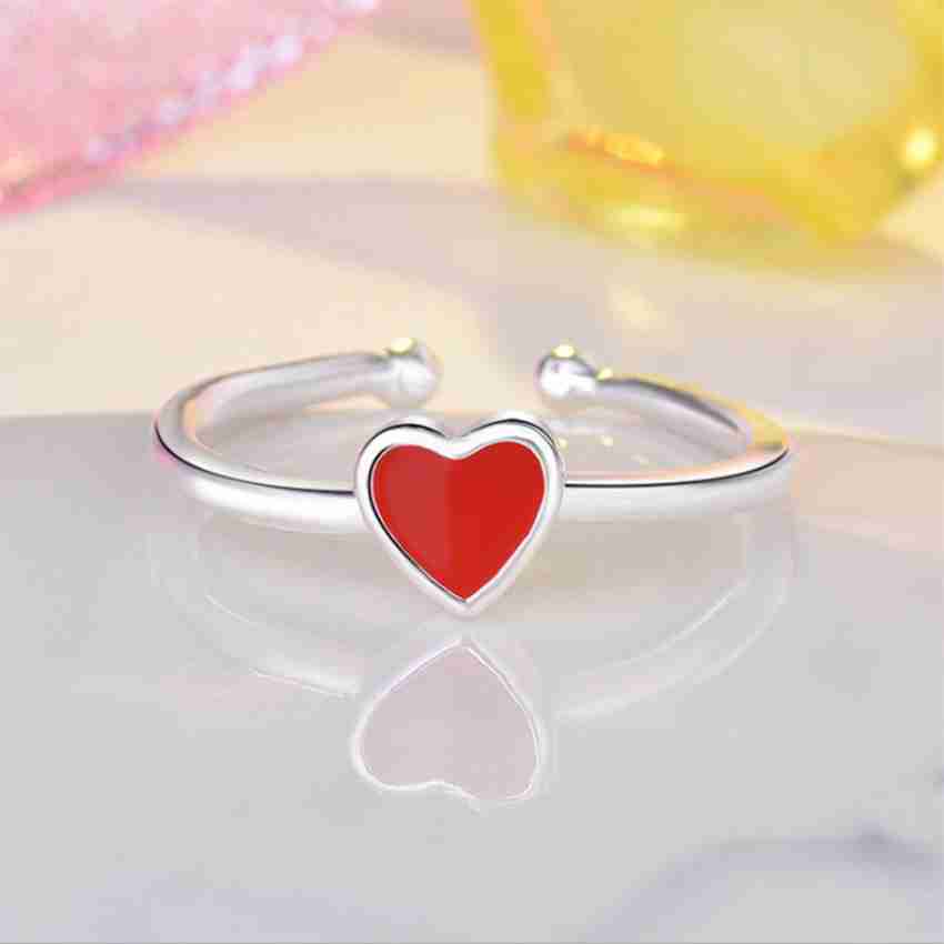SILVERSHOPE RED ENAMEL HEART SHAPE 925 ORIGINAL SILVER ADJUSTABLE