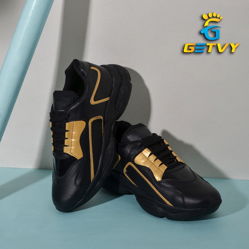 GETVY Black Gold Shoes Casuals For Men Buy GETVY Black Gold