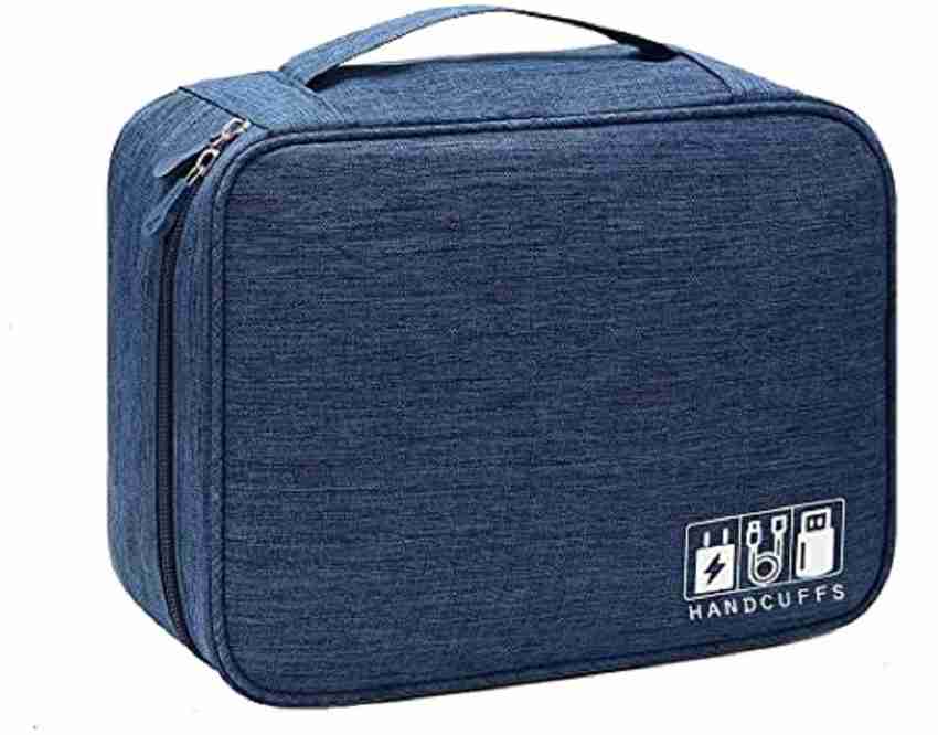 HANDCUFFS Travel Electronics Accessories Organizer Bag Waterproof Cable Organizer Bag with 3 Removable Dividers Padded Gadget Carrying Case for Cables Portable Chargers Blue BLUE Price in India Flipka...