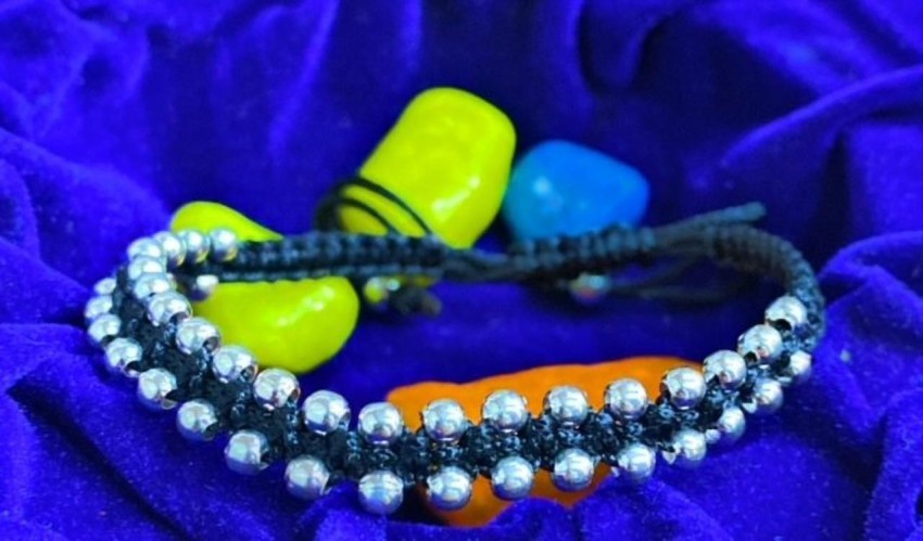 The Mandala Silver Thread Bracelet Black  Buy trendy bracelets online   KO Jewellery