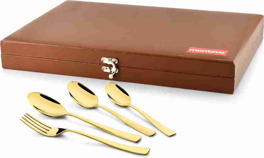 Montavo Montavo by FnS Alexa Gold 18 pcs cutlery set with Leatherite Box  Stainless Steel Cutlery Set Price in India - Buy Montavo Montavo by FnS  Alexa Gold 18 pcs cutlery set with Leatherite Box Stainless Steel Cutlery  Set online at