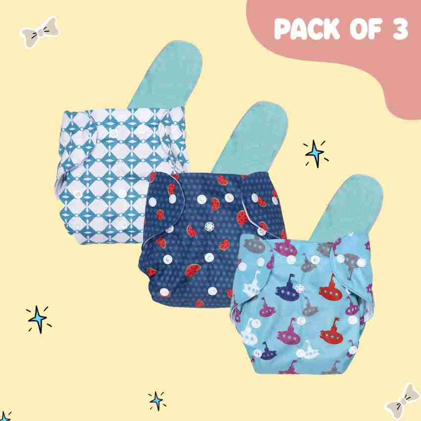 Pack of 3 Reusable Cloth Diapers with Fleece, Cloth Diapers with Inserts