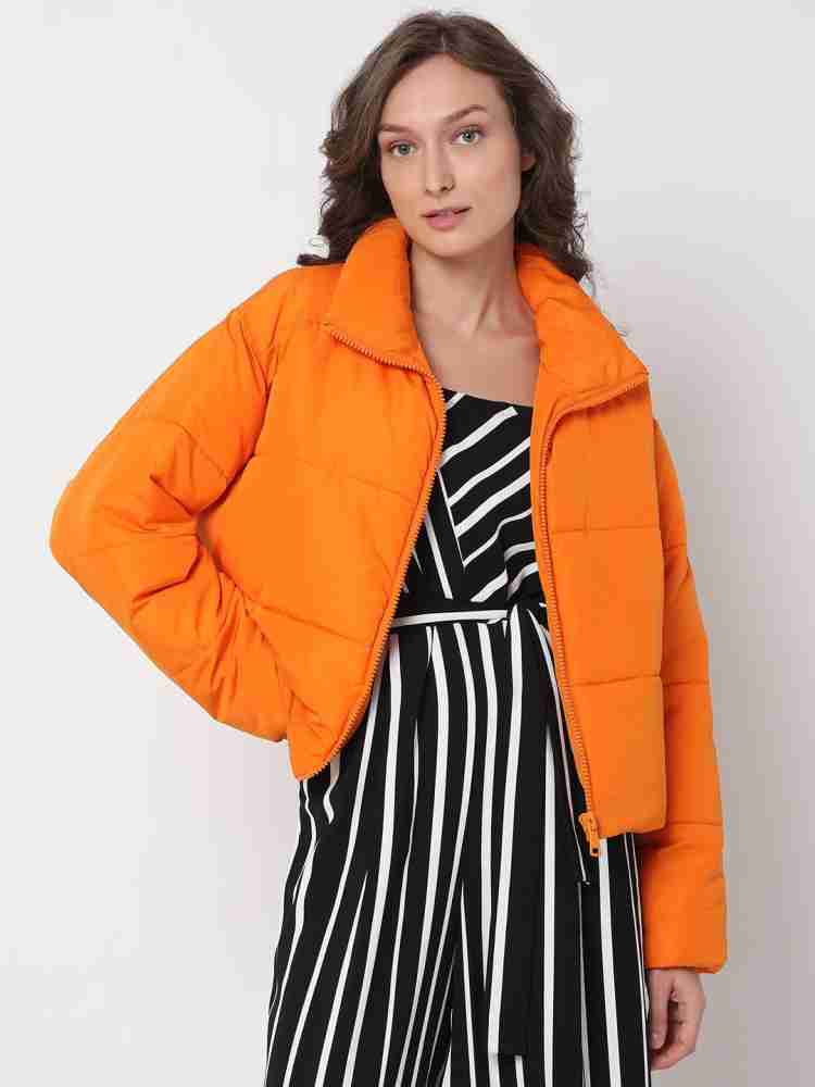 Orange puffer store jacket women's