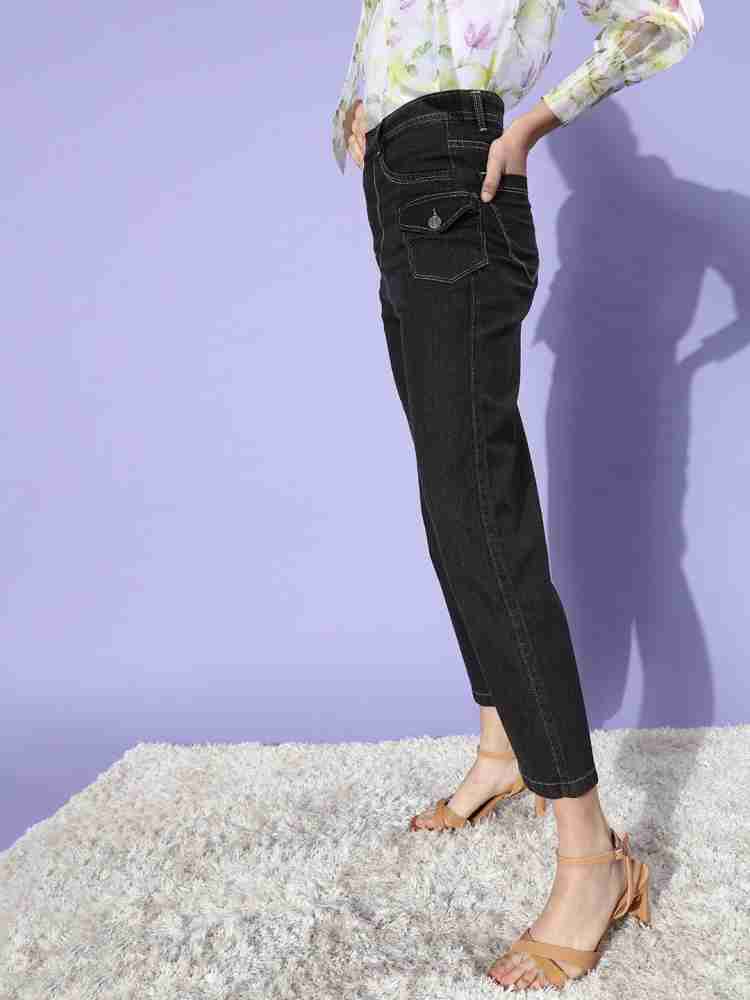 Buy KASSUALLY Women Dark Solid High Rise Bell Bottom Jeans online