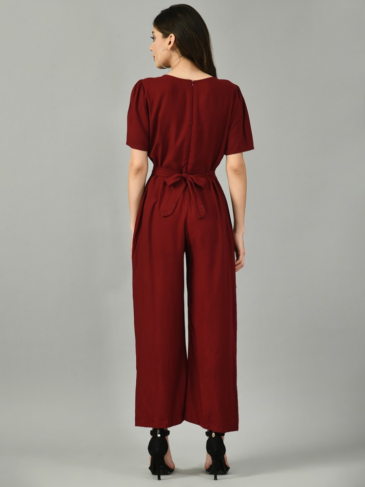 Buy Women Solid Regular Fit Maroon Jumpsuit Online - 792236