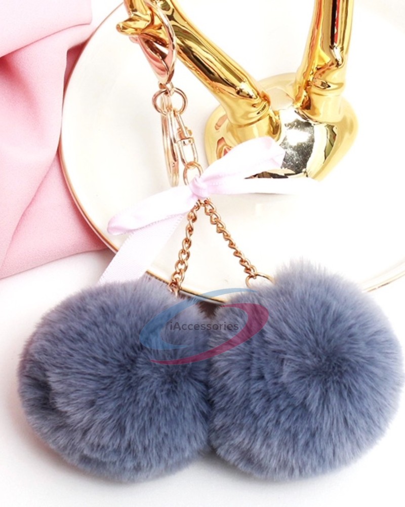 DORRON iAccessories Fluffy Faux Fur Soft Bunny Pompom Key Ring Keychain for  Girls Bag Scooty Bike Car Keys (Violet)