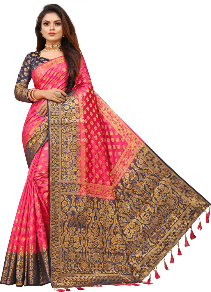 Buy BHUVA BROTHERS Self Design Banarasi Cotton Silk Multicolor