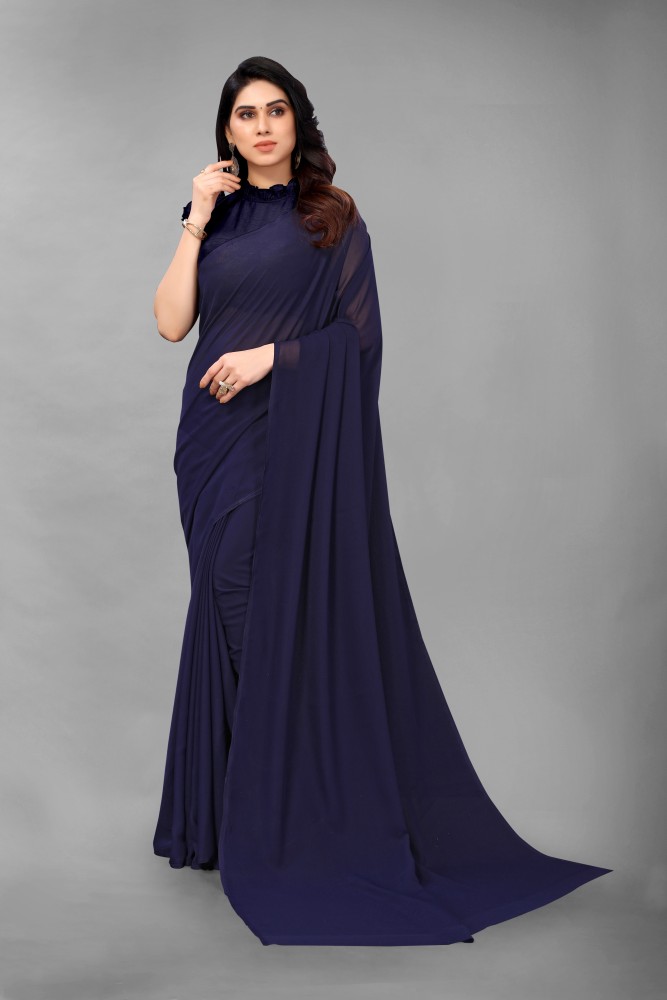 Solid/Plain Daily Wear Georgette Saree (blue) at Rs 750, Plain Georgette  Sarees in Jaipur