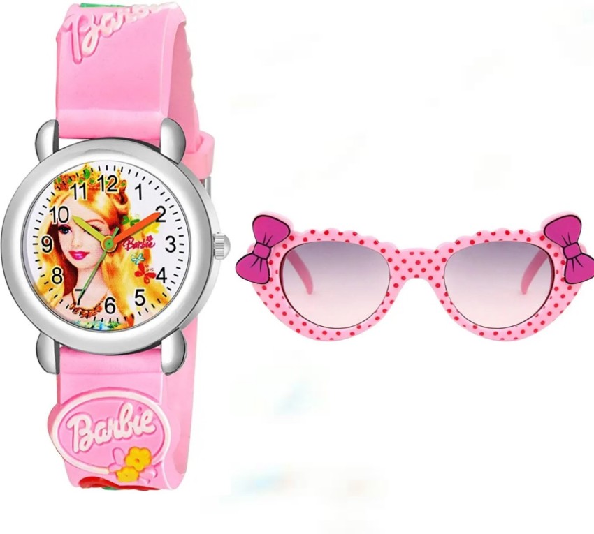 Next INN Combo Pack of White Dial Barbie Watch with Pink Sunglass