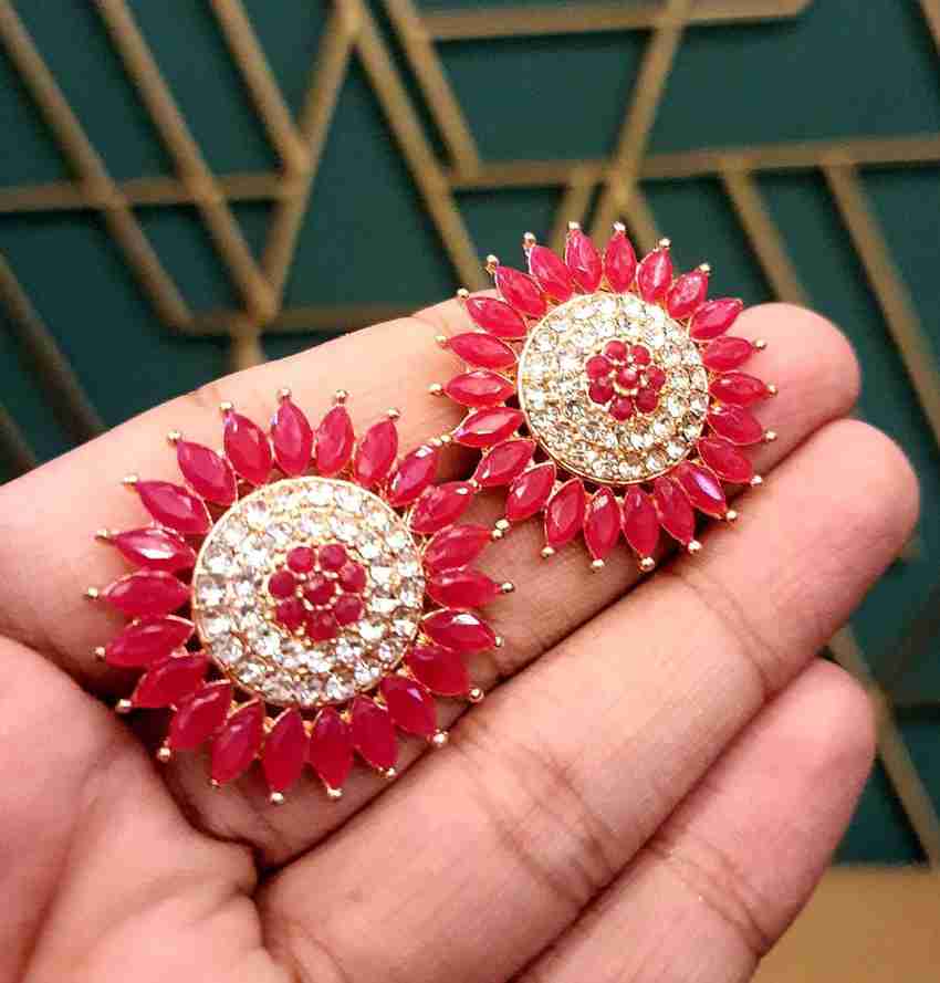 Red stone earrings discount design